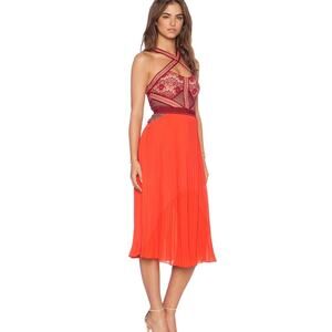 NWT Three Floor True Formal Bustier Midi Dress 4 Red Orange Cocktail Event 1970s
